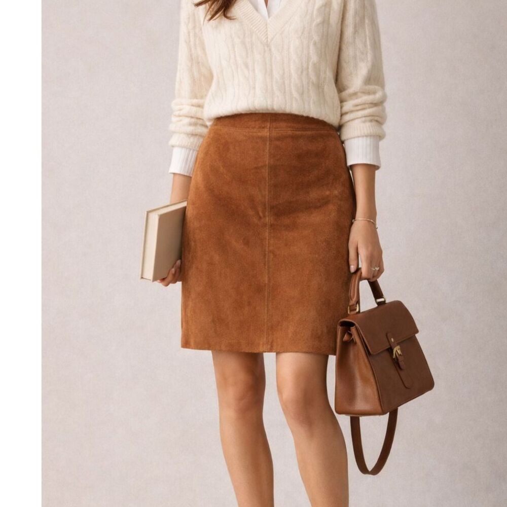 Justin Taylor Genuine Suede Mini Skirt Light Academia Size 3/4